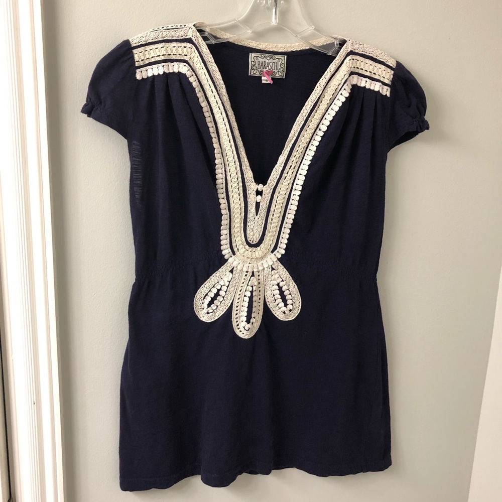 Anthropologie Baraschi Navy Tunic w/cream detail